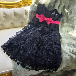 NWT Betsey Johnson Vintage Black Strapless Tiered Lace Mini Dress, Size 2